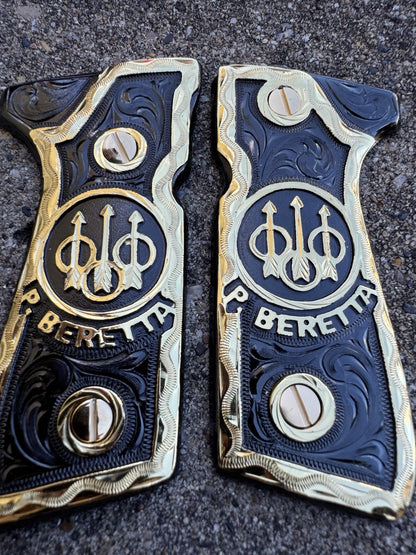 Beretta 92FS Cachas Gold Plated Pistol Custom Grips & Gold Screws