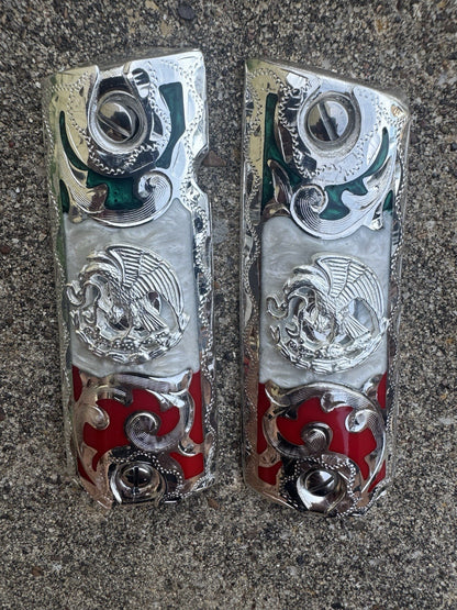 1911 45 38 Super Mexican Eagle Full Size Gun Pistol Grip Cachas & Polished Screw