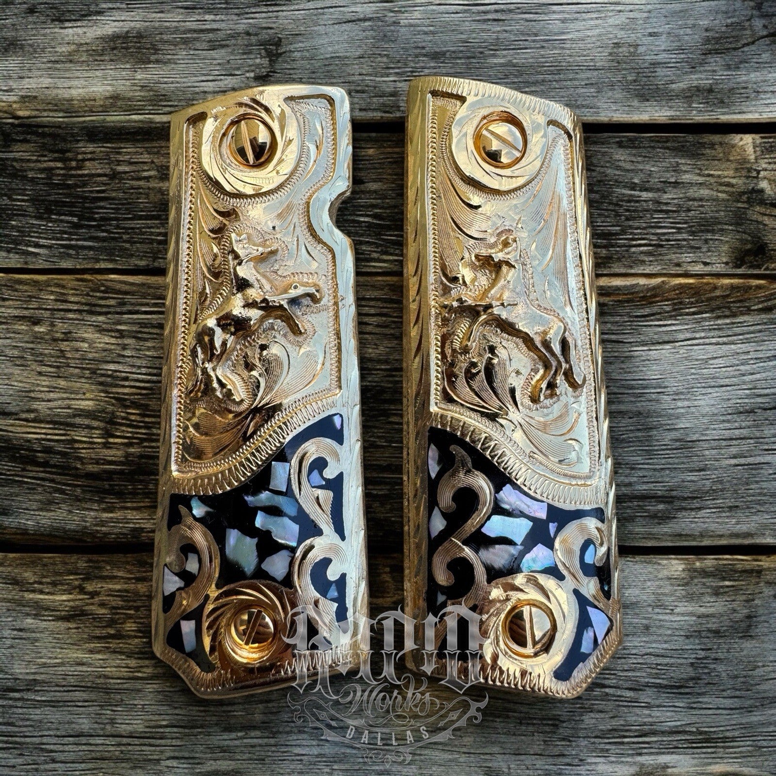 1911 45 38 Super Full Size Colt Horse Gold Gun Pistol Grip Cachas & 24K Screws