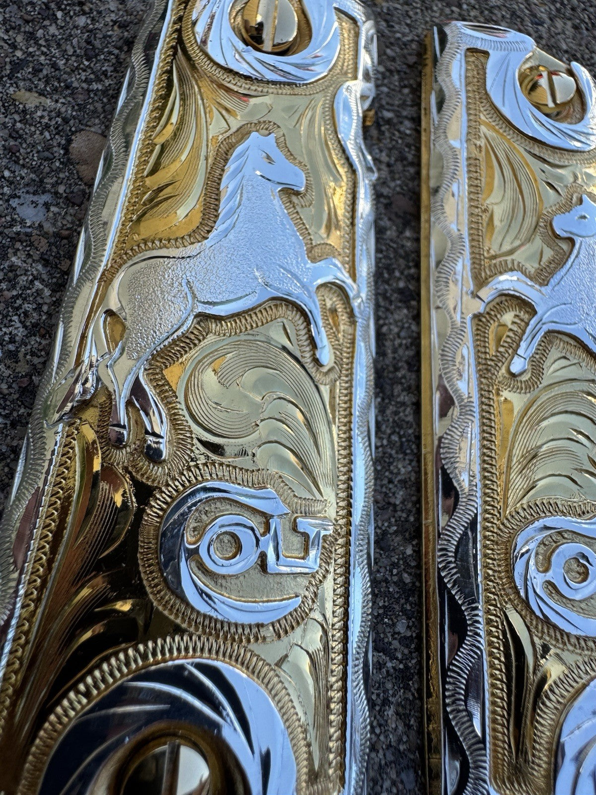 1911 45 38 Super Full Size Horse Gold Gun Pistol Grip Cachas & 24K Screws