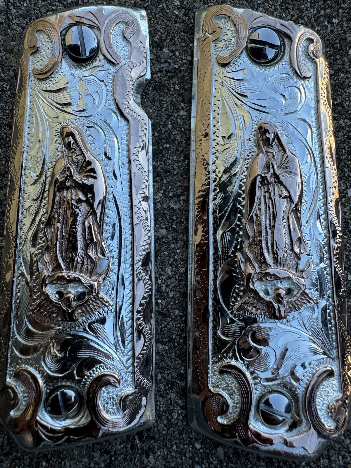 1911 45 38 Super Full Size Virgen De Guadalupe Gold Pistol Grip Cachas & Screws