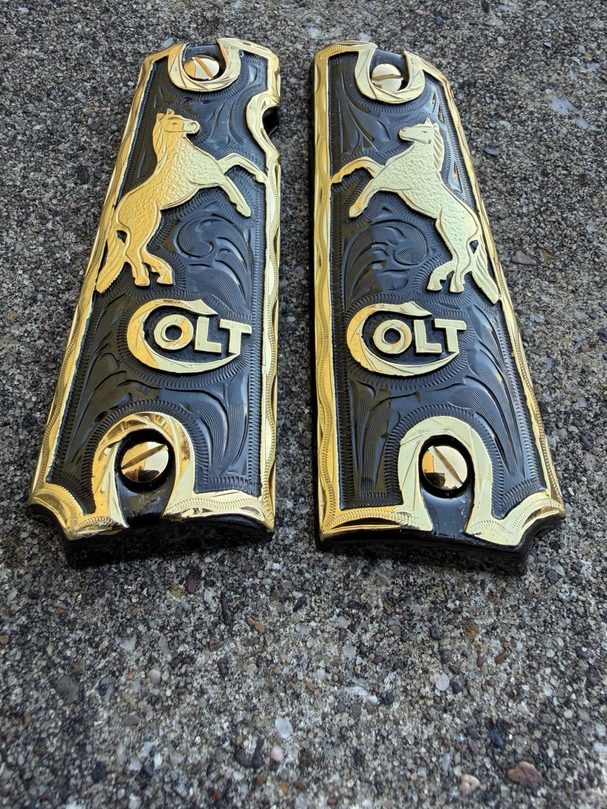 1911 45 38 Super Full Size Horse Gold Gun Pistol Grip Cachas & 24K Screws