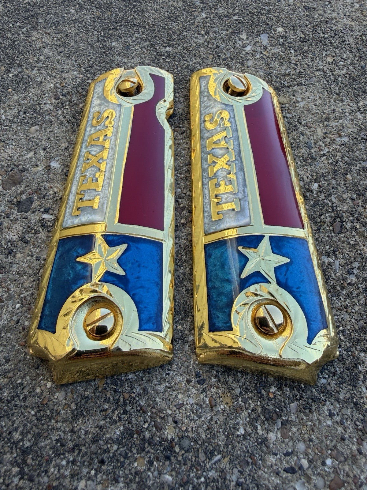 1911 45 38 Super Full Size Texas Gold Gun Pistol Grip Cachas & 24K Screws