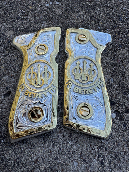 Beretta 92FS Cachas Gold Plated Pistol Custom Grips & Gold Screws