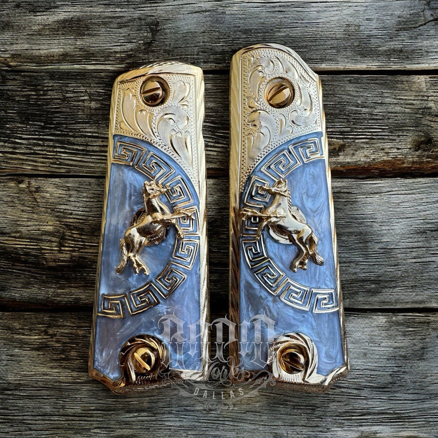 1911 45 38 Super Full Size Horse Gold Gun Pistol Grip Cachas & 24K Screws