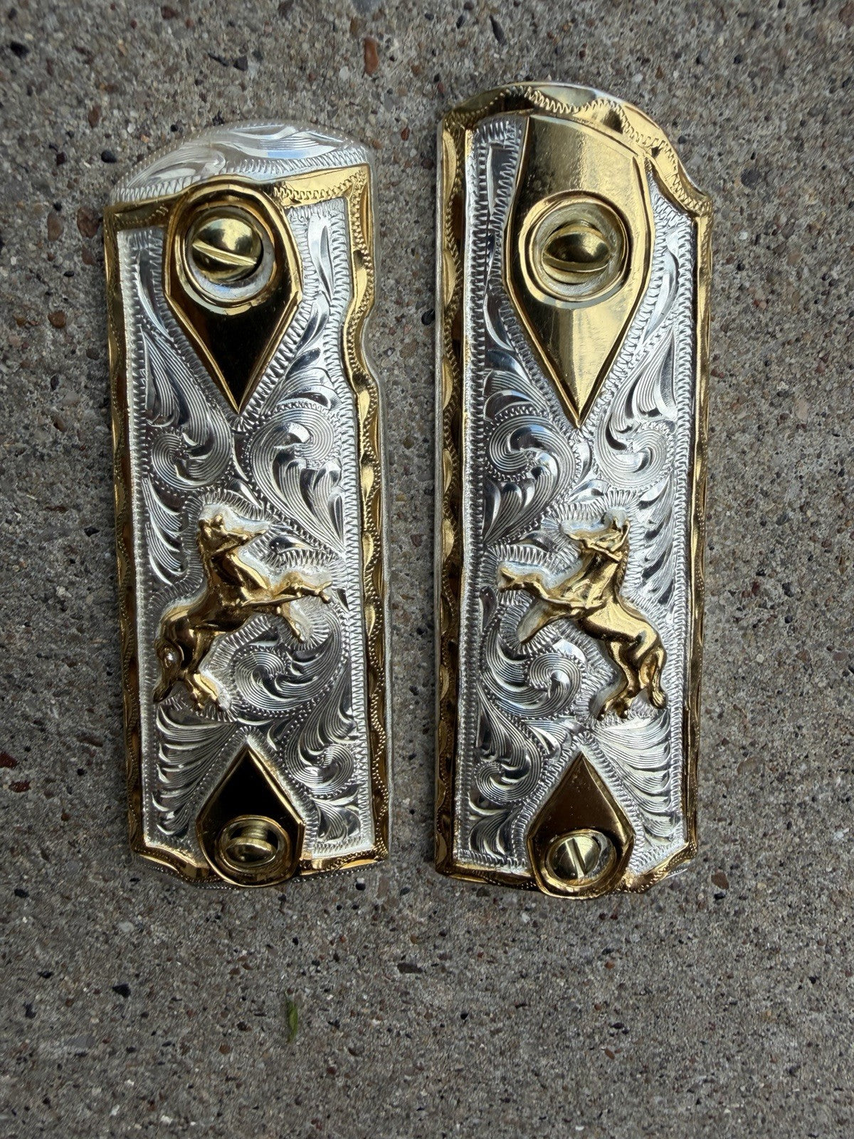 1911 45 38 Super Full Size Horse Gold Gun Pistol Grip Cachas & 24K Screws