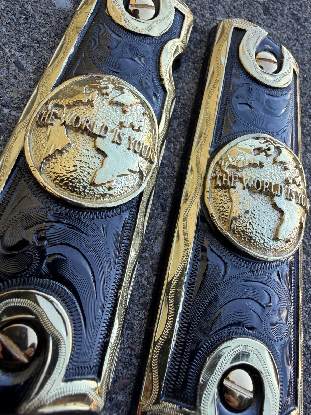 1911 45 38 Super Full Size World Is Yours Gold Gun Pistol Grip Cachas & 24KScrew