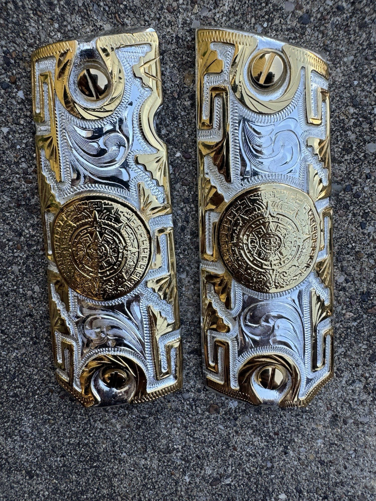 1911 45 38 Super Azteca Full Size Gold Gun Pistol Grip Cachas & 24K Screws