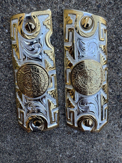 1911 45 38 Super Azteca Full Size Gold Gun Pistol Grip Cachas & 24K Screws