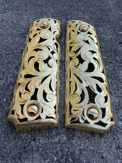 1911 45 38 Super Full Size Gold Gun Pistol Grip Cachas Chapeado & 24K Screws