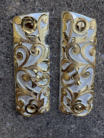 1911 45 38 Super Full Size Gold Gun Pistol Grip Cachas Chapeado & 24K Screws