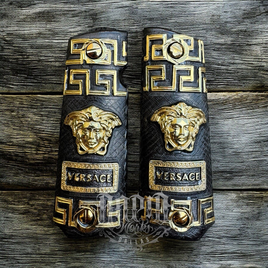 1911 45 38 Super Versace Full Size Gold Gun Pistol Grip Cachas & 24K Screws