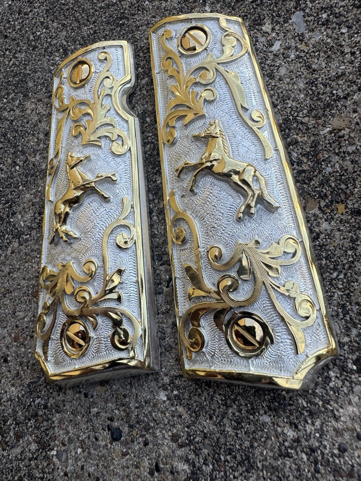 1911 45 38 Super Full Size Horse Gold Gun Pistol Grip Cachas & 24K Screws