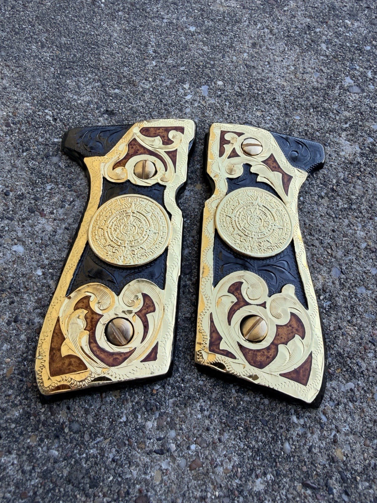 Beretta 92FS Cachas AztecaGold Plated Pistol Custom Grips & Gold Screws