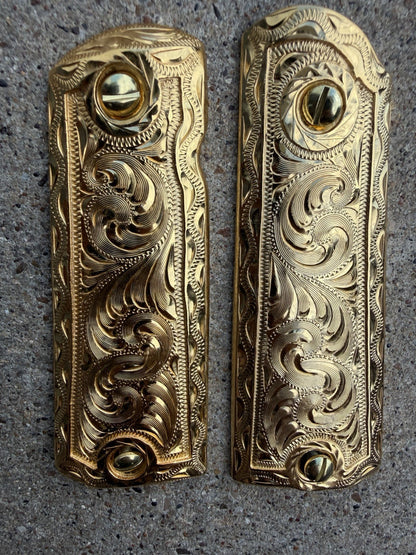 1911 45 38 Super Full Size Gold Gun Pistol Grip Cachas Chapeado & 24K Screws