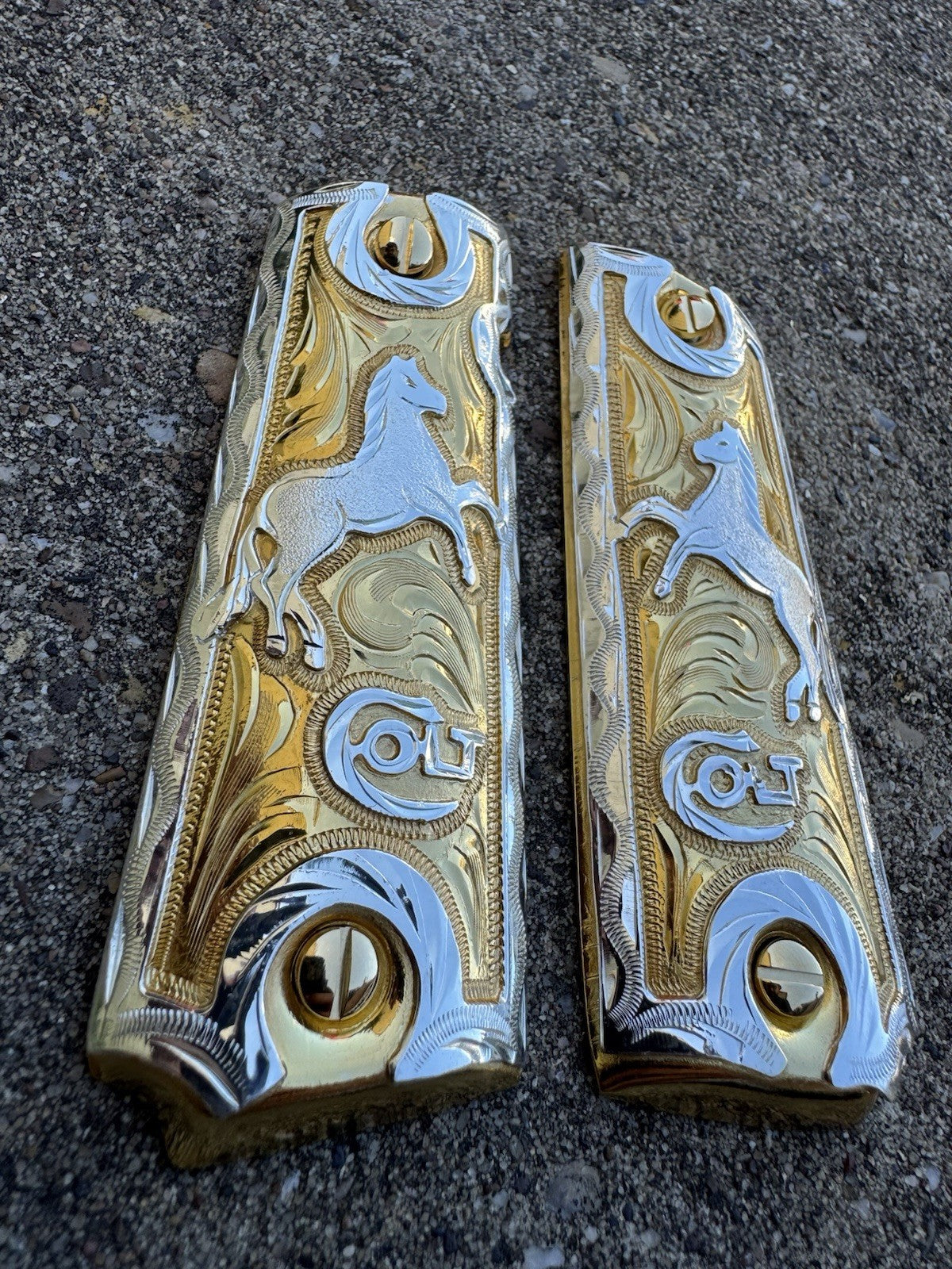 1911 45 38 Super Full Size Horse Gold Gun Pistol Grip Cachas & 24K Screws