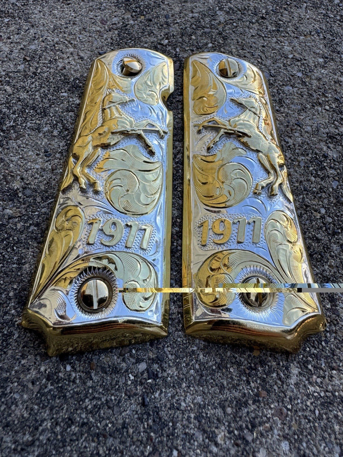 1911 45 38 Super Full Size Colt Horse Gold Gun Pistol Grip Cachas & 24K Screws