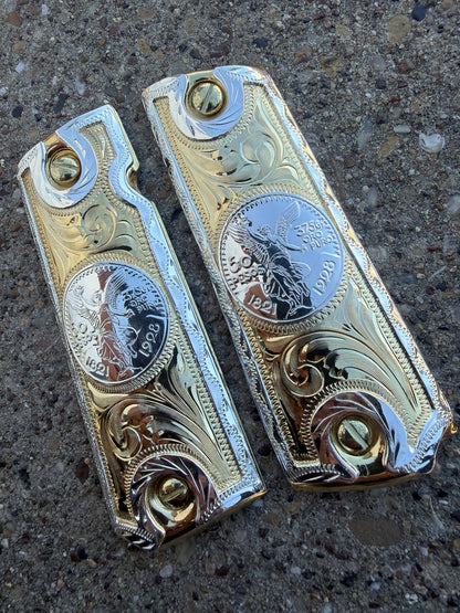 1911 45 38 Super Full Size Centenario Gold Gun Pistol Grip Cachas & 24K Screws