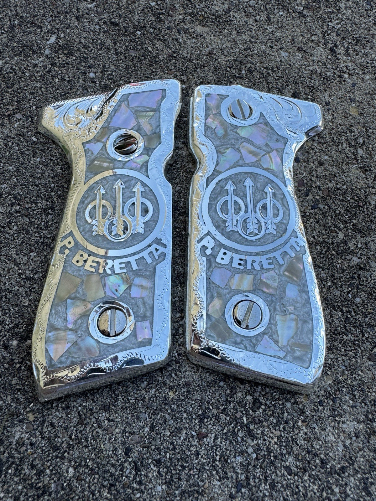 Beretta 92FS Cachas Plated Pistol Custom Grips & Polished Screws