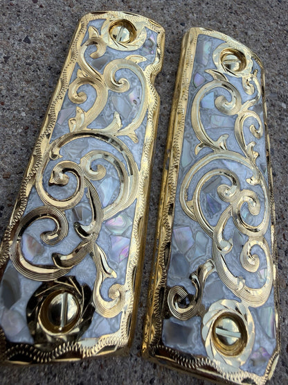 1911 45 38 Super Full Size Gold Gun Pistol Grip Cachas Chapeado & 24K Screws