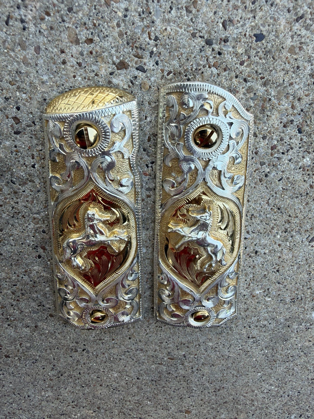 1911 45 38 Super Full Size Horse Gold Gun Pistol Grip Cachas & 24K Screws