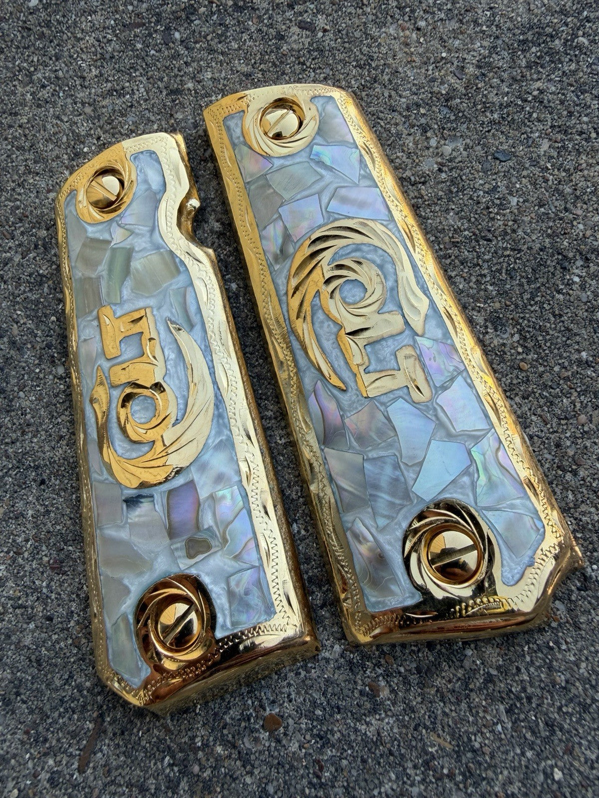 1911 45 38 Super Full Size Colt Gold Gun Pistol Grip Cachas & 24K Screws