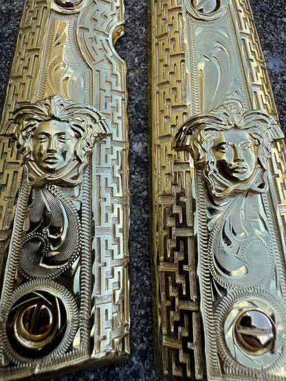 1911 45 38 Super Full Size Versace Gold Gun Pistol Grip Cachas & 24K Screws