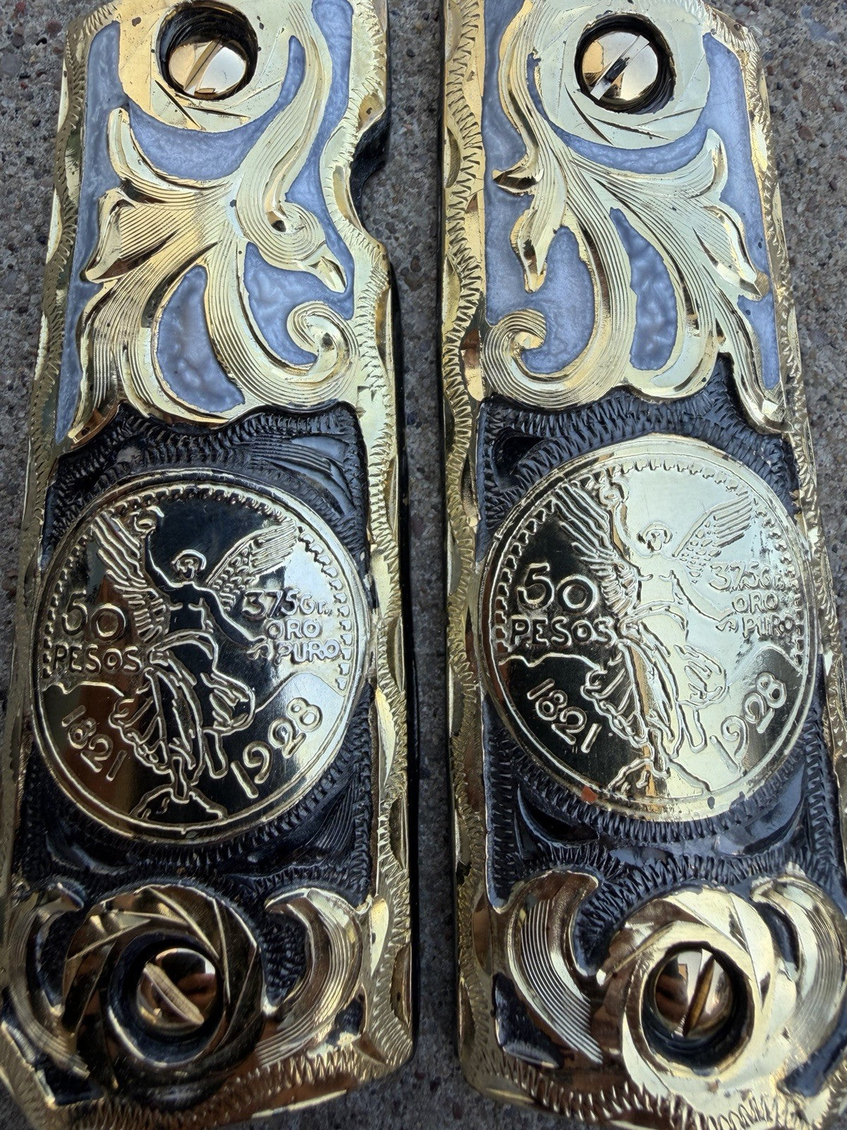 1911 45 38 Super Full Size Centenario Gold Gun Pistol Grip Cachas & 24K Screws