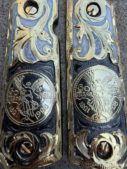 1911 45 38 Super Full Size Centenario Gold Gun Pistol Grip Cachas & 24K Screws