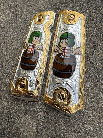 1911 45 38 Super Full Size El Chavo Gold Gun Pistol Grip Cachas & 24K Screws