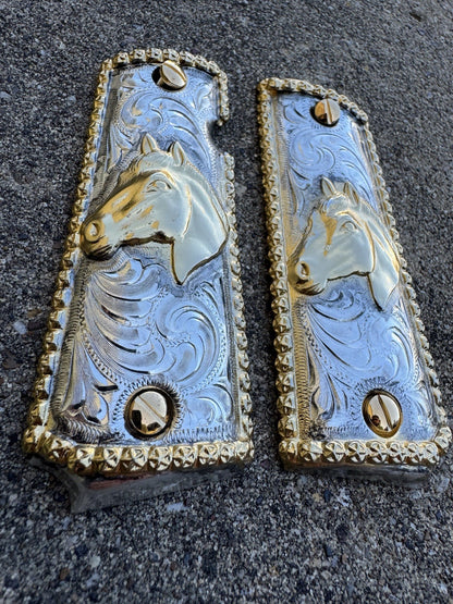 1911 45 38 Super Full Size Gold Gun Pistol Grip Cachas Chapeado & 24K Screws