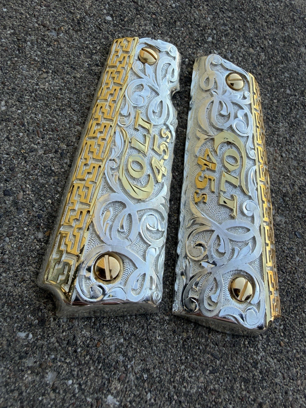1911 45 38 Super Full Size Colt 45 Gold Gun Pistol Grip Cachas & 24K Screws