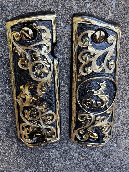 1911 45 38 Super Full Size Colt Horse Gold Gun Pistol Grip Cachas & 24K Screws