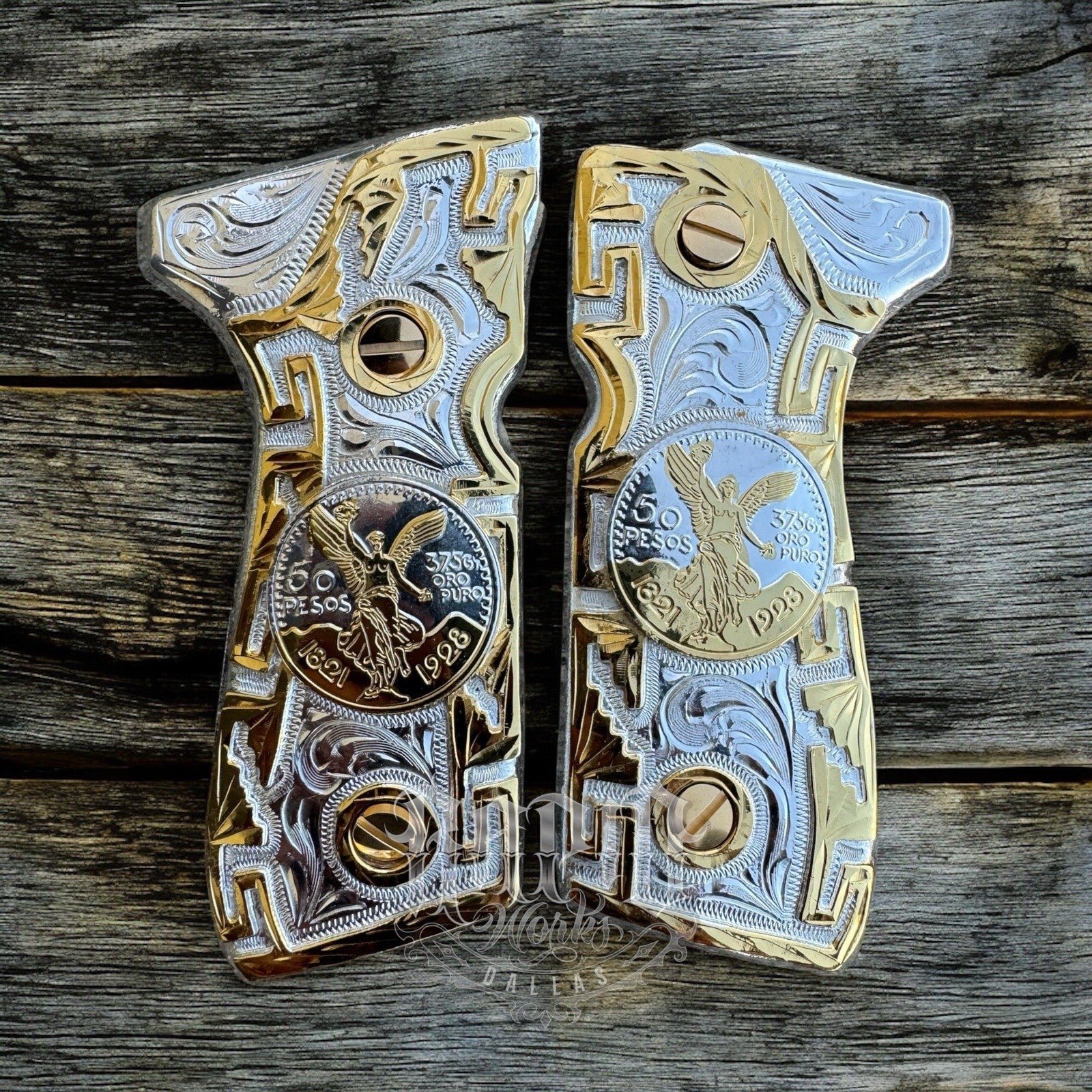 Beretta 92FS Cachas Centenario Gold Plated Pistol Custom Grips & Gold Screws