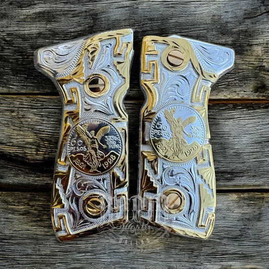 Beretta 92FS Cachas Centenario Gold Plated Pistol Custom Grips & Gold Screws