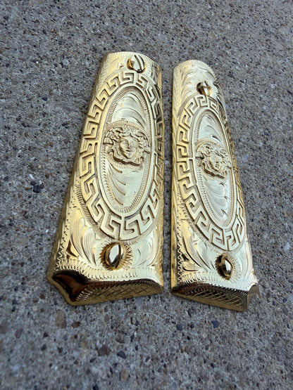 1911 45 38 Super Full Size Versace Gold Gun Pistol Grip Cachas & 24K Screws