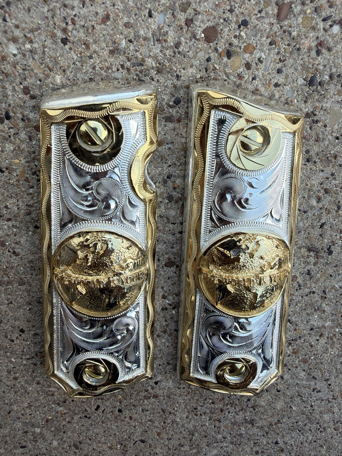 1911 45 38 Super Full Size World Is Yours Gold Gun Pistol Grip Cachas & 24KScrew