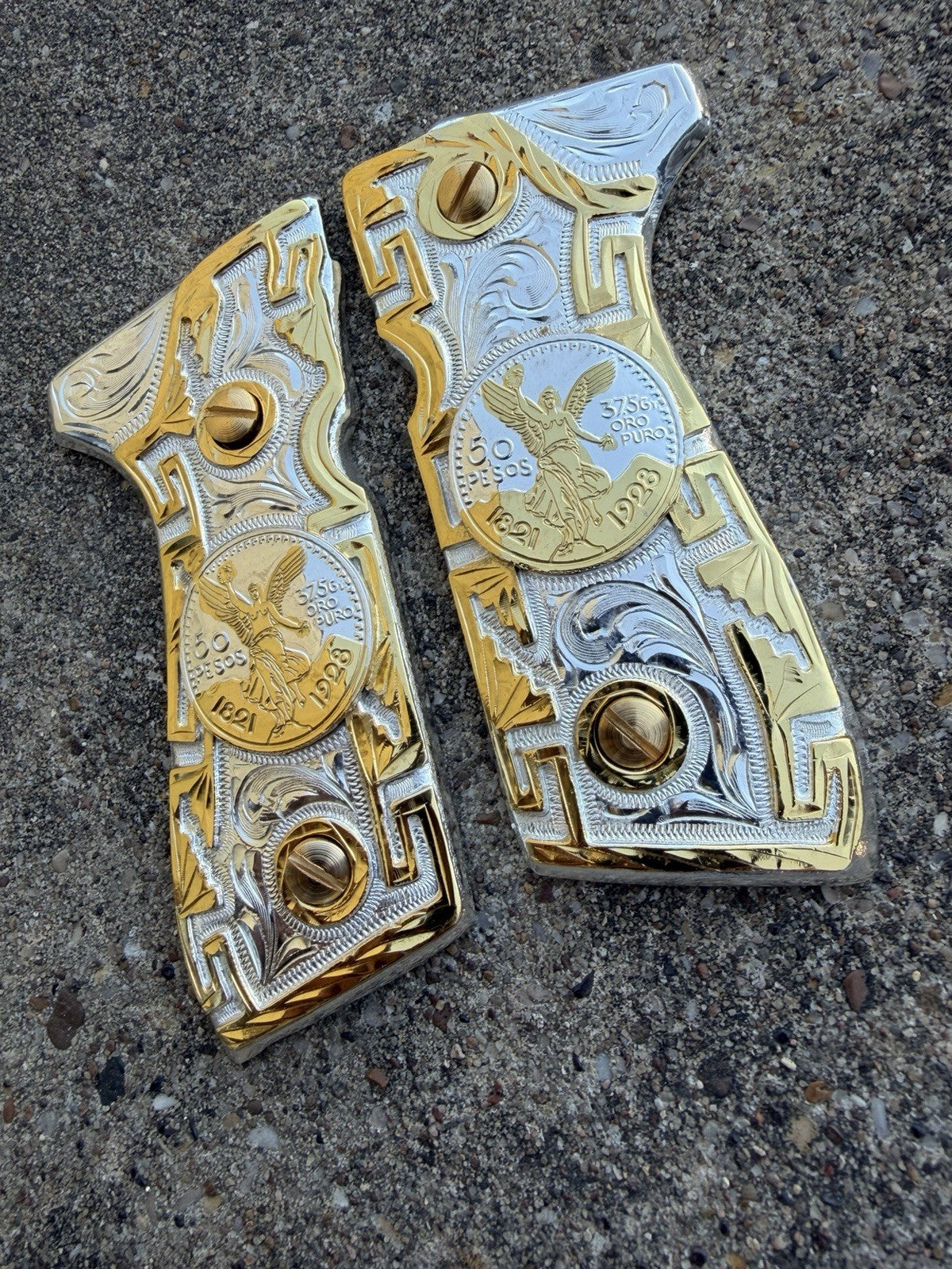 Beretta 92FS Cachas Centenario Gold Plated Pistol Custom Grips & Gold Screws