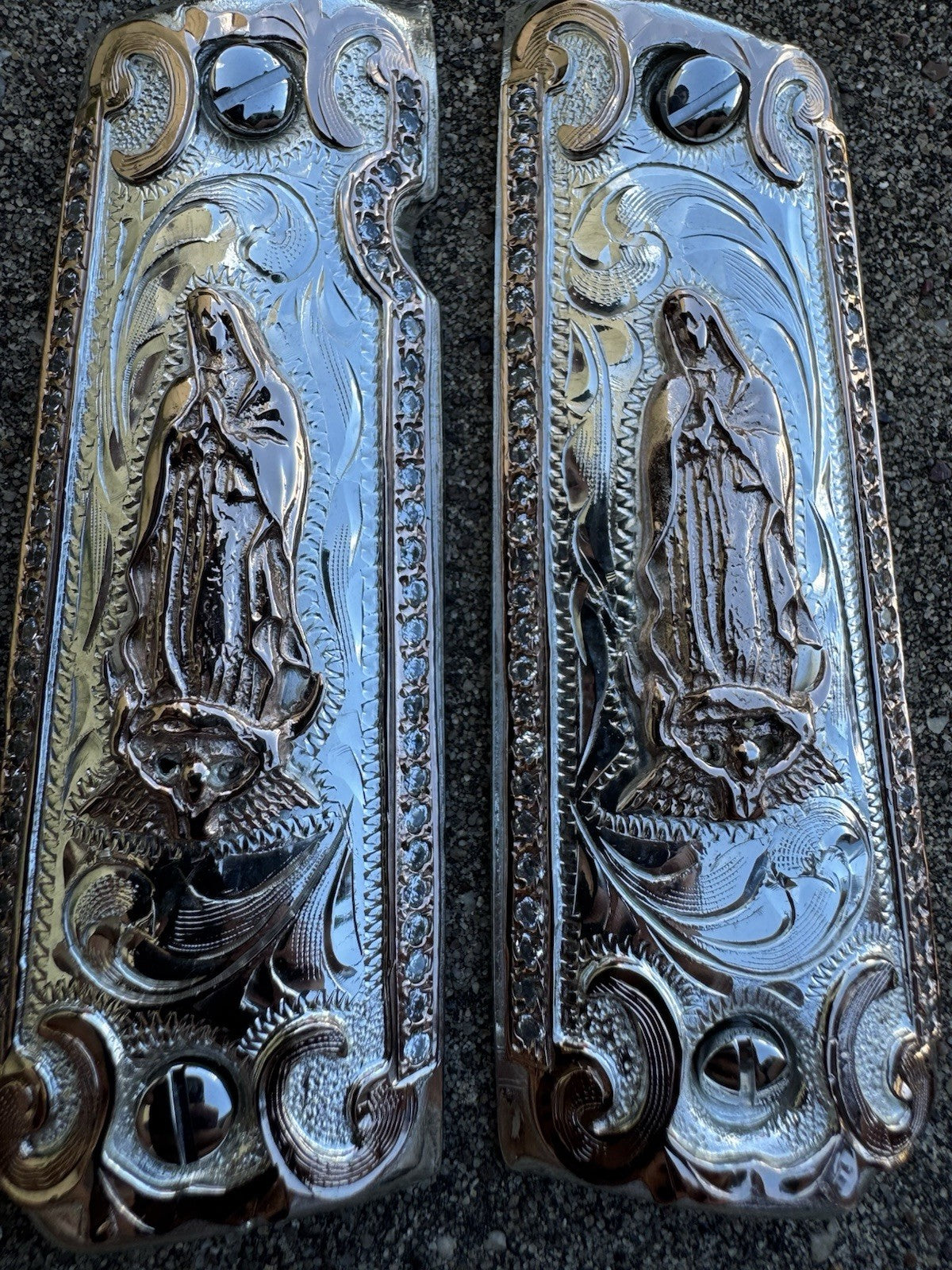 1911 ZIRCONIA 45 38 SUPER VIRGEN DE GUADALUPE ROSE GOLD GUN PISTOL GRIP CACHAS