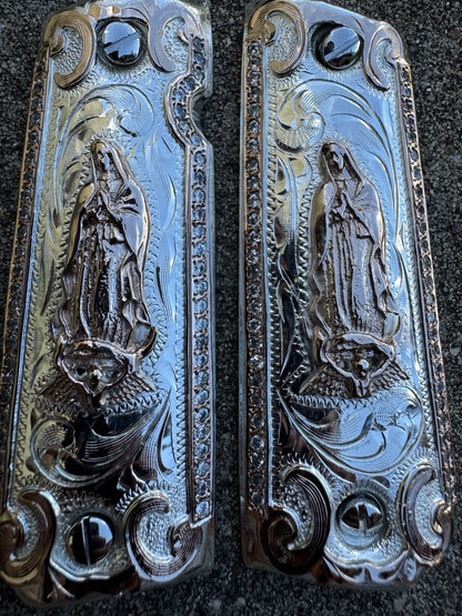 1911 ZIRCONIA 45 38 SUPER VIRGEN DE GUADALUPE ROSE GOLD GUN PISTOL GRIP CACHAS