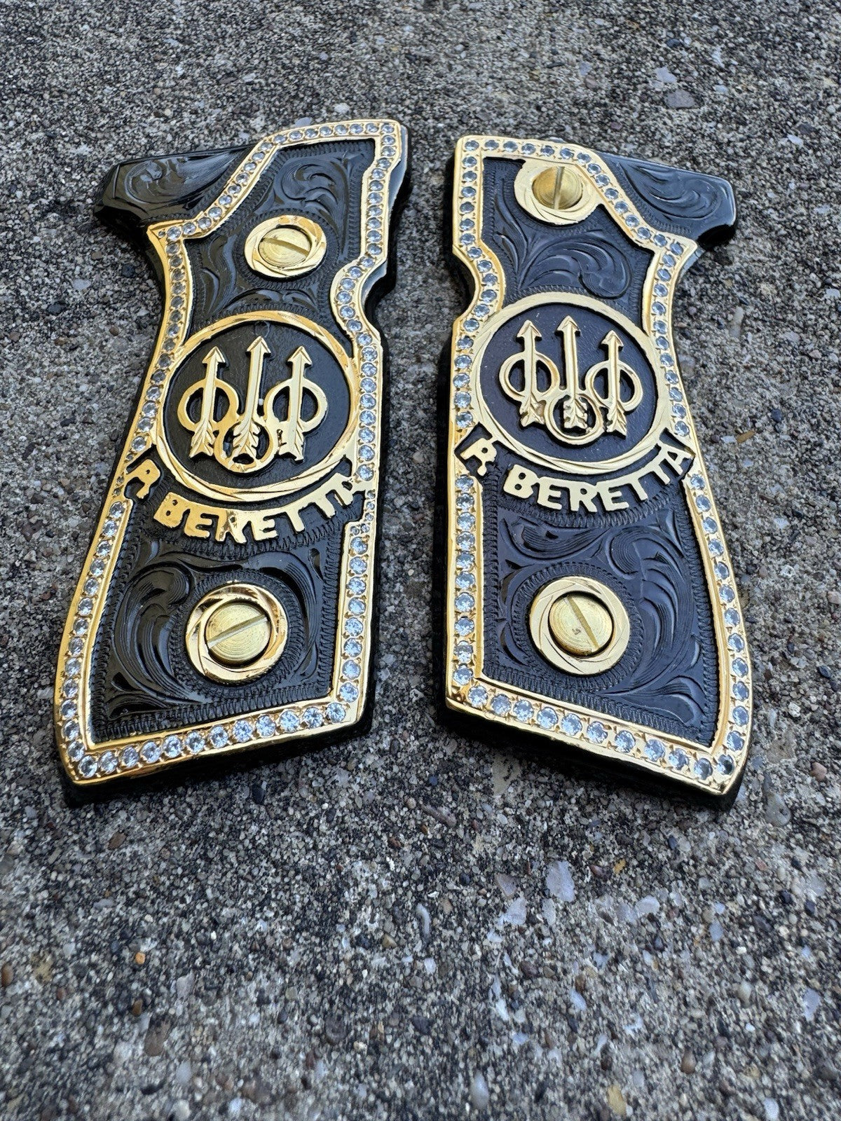 Beretta 92FS Zirconia Cachas Gold Plated Pistol Custom Grips & Screws
