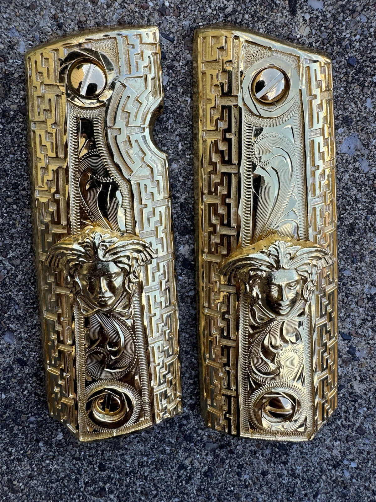 1911 45 38 Super Full Size Versace Gold Gun Pistol Grip Cachas & 24K Screws
