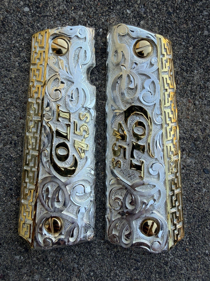 1911 45 38 Super Full Size Colt 45 Gold Gun Pistol Grip Cachas & 24K Screws