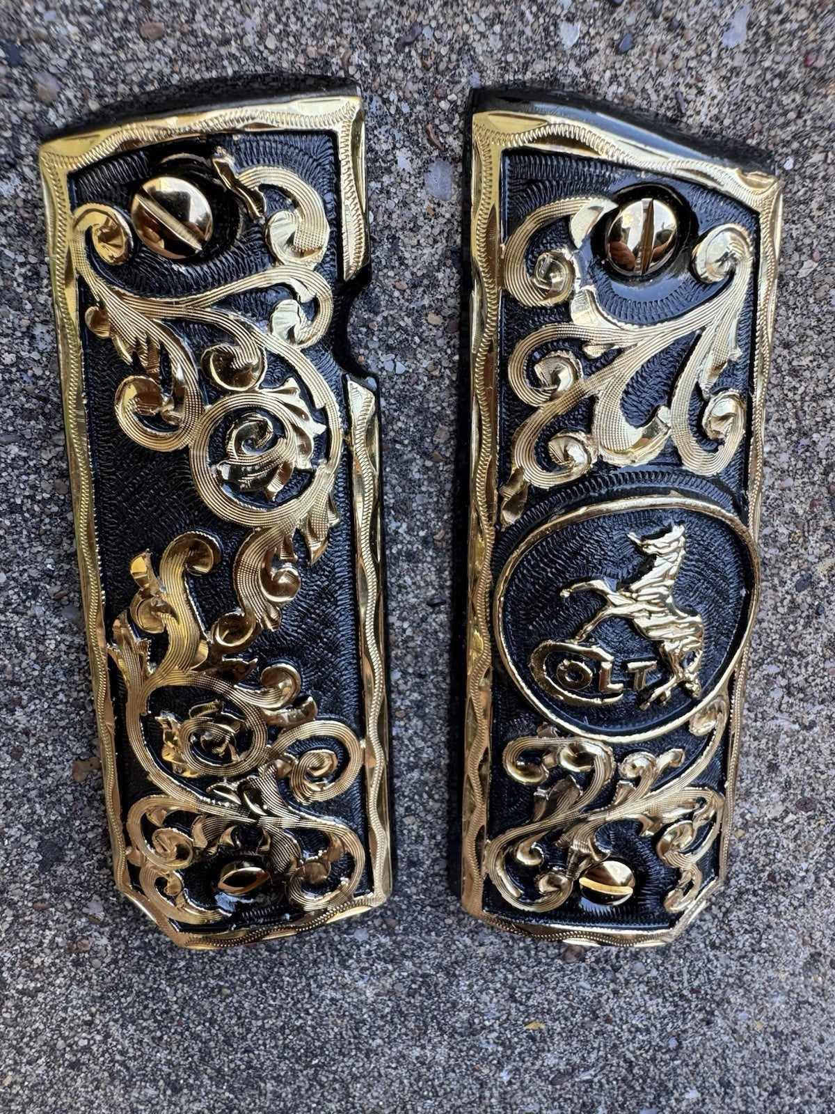 1911 45 38 Super Full Size Colt Horse Gold Gun Pistol Grip Cachas & 24K Screws