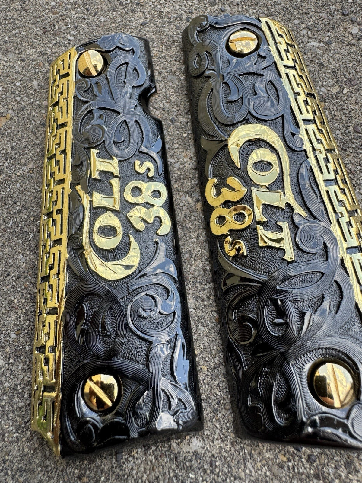 1911 45 38 Super Full Size Colt Gold Gun Pistol Grip Cachas & 24K Screws