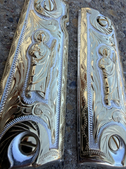 1911 45 38 Super Full Size San Judas Gold Gun Pistol Grip Cachas & 24K Screws