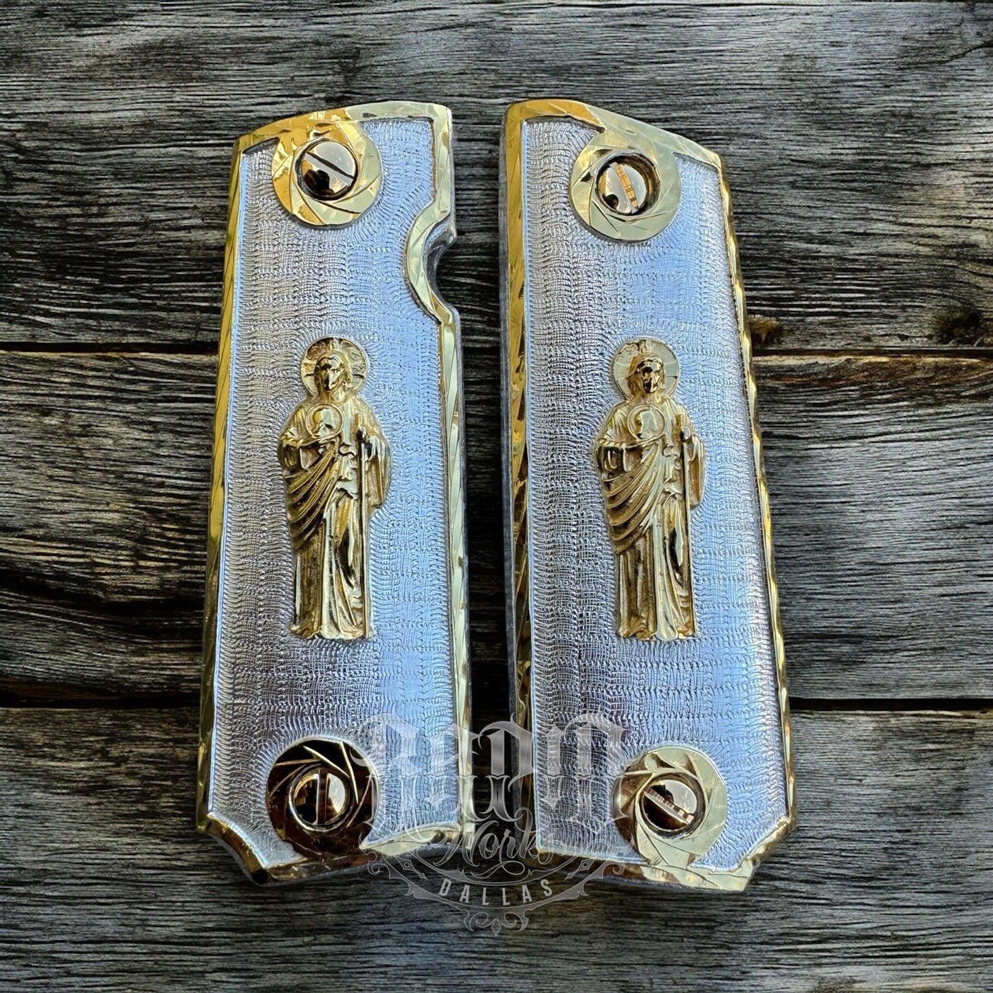 1911 45 38 Super Full Size San Judas Gold Gun Pistol Grip Cachas & 24K Screws
