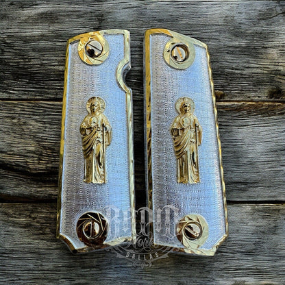 1911 45 38 Super Full Size San Judas Gold Gun Pistol Grip Cachas & 24K Screws