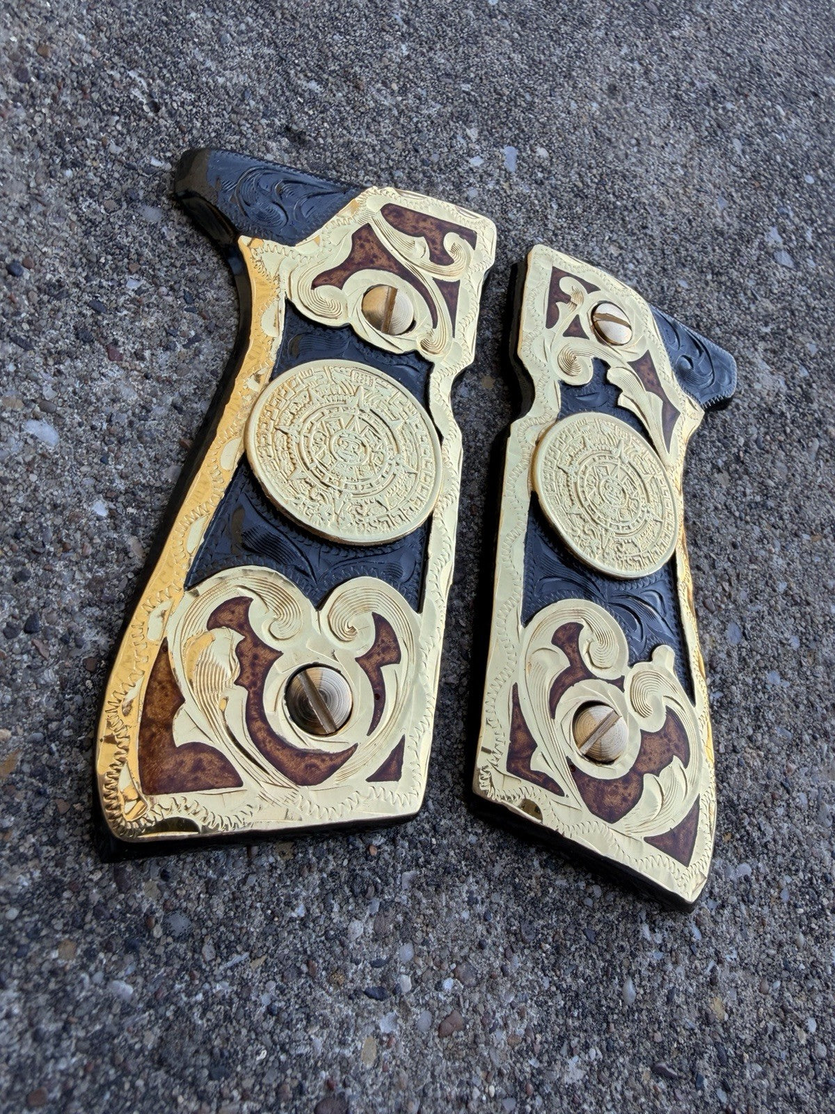 Beretta 92FS Cachas AztecaGold Plated Pistol Custom Grips & Gold Screws