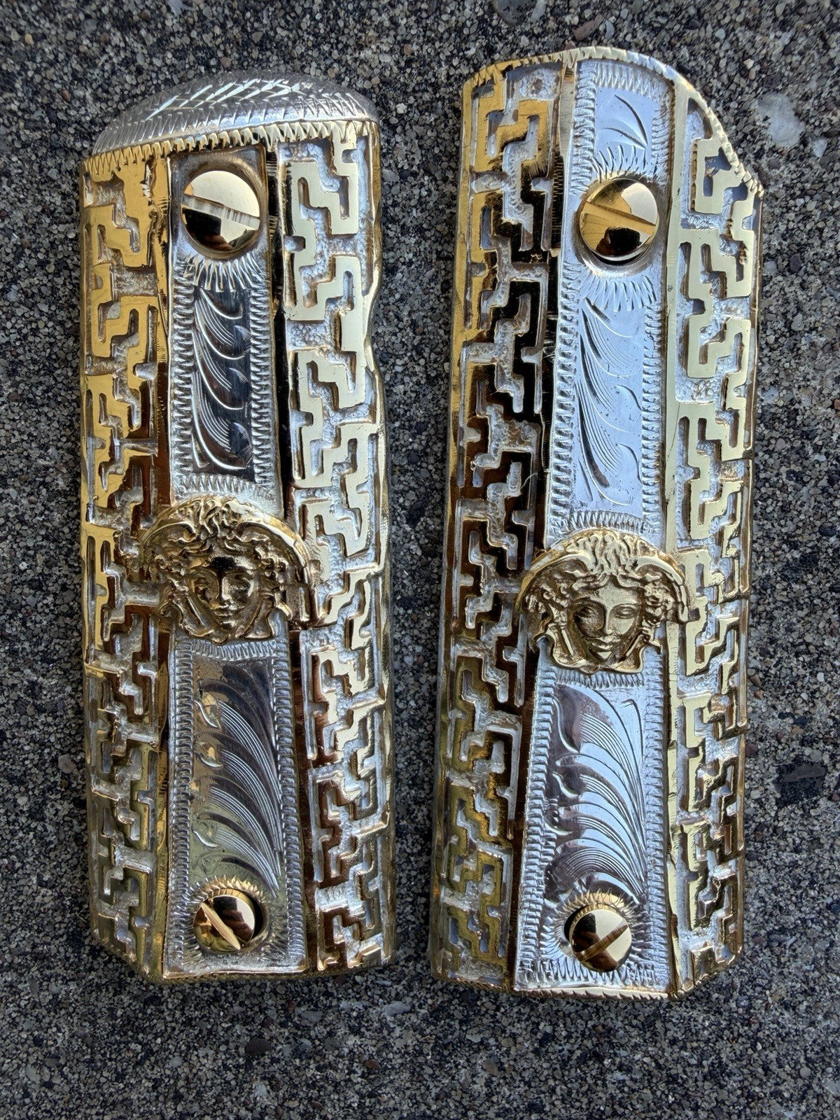 1911 45 38 Super Full Size Versace Gold Gun Pistol Grip Cachas & 24K Screws